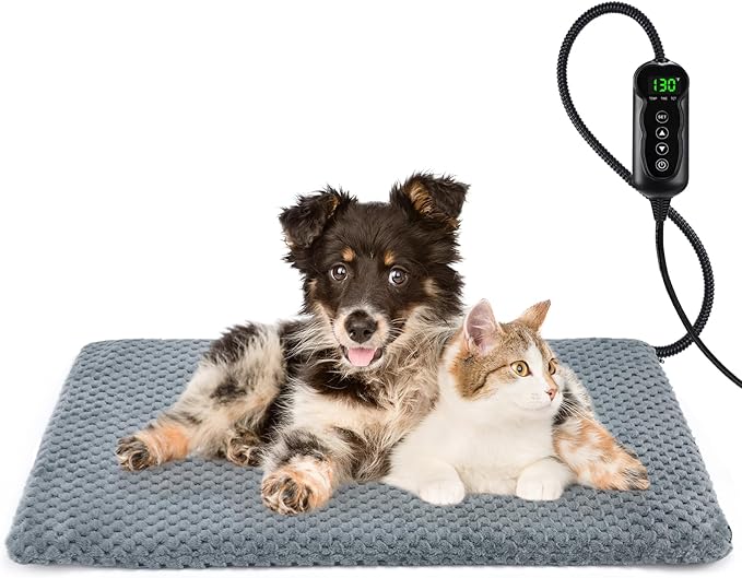 INVENHO Heated Dog Bed, Waterproof Adjustable Temperature Dog Cat Heating Pad with Timer, Indoor Pet Heating Pad for Cats Dogs Electric Pads for Dogs Cats, Pet Heated Pad (M: 28" x 20")