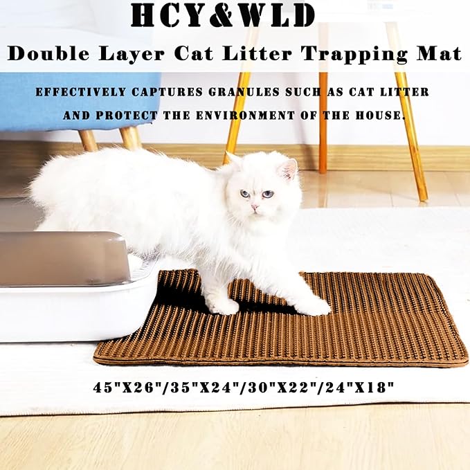 HCY&WLD Cat Litter Mat, Honeycomb Double Layer Cat Litter Trapping Mat, Waterproof Urine Proof Non-Slip, Scatter Control, Less Waste, Easier to Clean (Brown, 24" X 18")