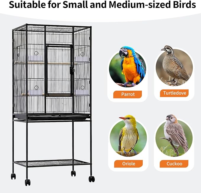 GarveeHome 54" H Large Bird Cage, Bird Cage with Rolling Storage Stands, Feed Bowls, Wide Tall Parrot Cage for Parakeets, Conures, Cockatiel, Cockatoo