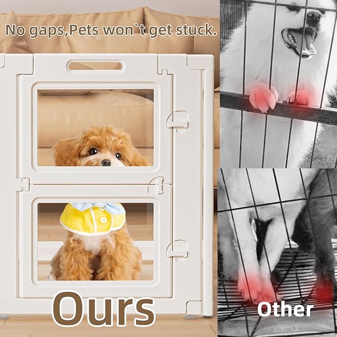 Clear Acrylic Dog Playpen Indoor,Transparent Dog Pen,Easy to Assemble and Clear pet Pen for Puppy Dog, Rabbit and cat,Sturdy and Easy to Clean Plastic pet Fence (White, 30.3" H, 8PCS)