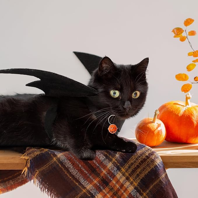 Cat Halloween Costume, Cat Costumes, Small Dog Halloween Costumes - Bat Wing with Pumpkin Bell for Pet Halloween Cosplay Party Dress Up Accessories (Small)
