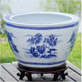 Fish Tabk Chinese Style Blue and White Ceramic Goldfish Bowl Fish Tank Balcony Fish Culture Tank Courtyard Lotus Tank Turtle Tank Aquarium Starter Kits Cool Fish Tank(Color:A,Size:42cm)