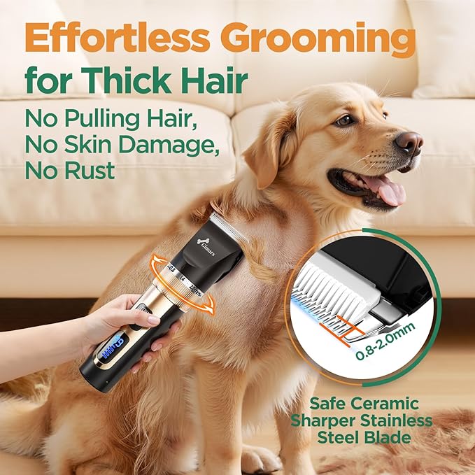 Gimars Cordless 4 Speed 7000rpm Dog Clippers with 6 in 1 4CR Stainless Steel Dog Grooming Scissors Kits, Low Noise 55db Rechargeable Pet Hair Thick Coat Trimmer Cat Shaver Clippers Kit for Cat Pet