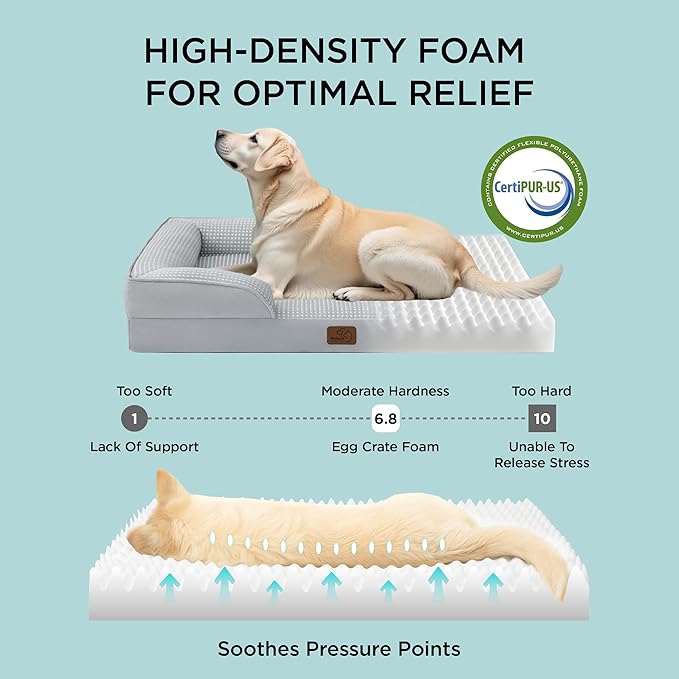 Bedsure Orthopedic Dog Bed Medium Size Dogs - Washable Medium Dog Cat Bed Waterproof, Comfort Pet Couch Sofa with Washable Removable Cover, Pets Bed with Nonskid Bottom, Cooling Blue, 28"