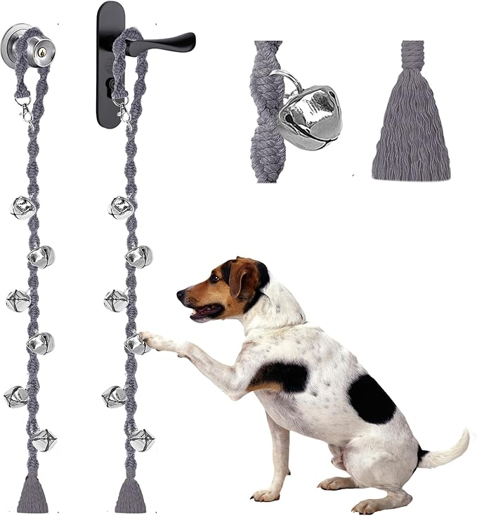 Dog Bells to Go Outside & Puppy Potty Training, Adjustable Dog Door Bell Ring to Go Potty, Handmade with Premium Yarn. Twisted Style, Grey 2 Count