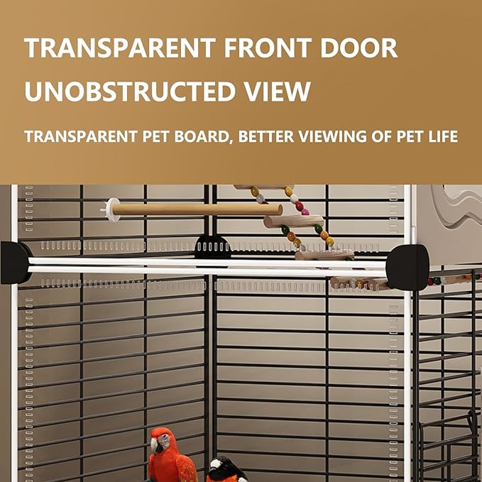 Large Parrot Cage with Acrylic Doors, 4 Casters, Perch & Feeder, Detachable Drawer, Ideal for Cockatiels, Budgies, Conures, Indoor/Outdoor Use – Spacious White Birdcage (Black, 72 * 36 * 135)