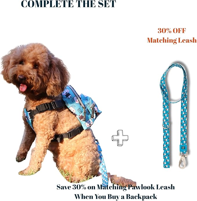 PawLook Dog Backpack to Wear with Chest Harness Self Carrier dogbag with Additional Pocket for Poop Bag Anti Slip Stylish Dog Bag for Your pet Street Smart Serie Pawsup Cute Small