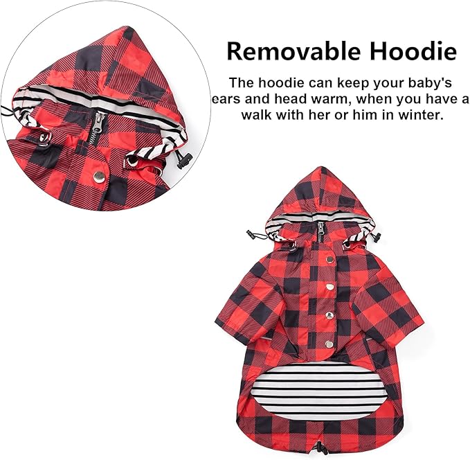 Dog rain Coat Waterproof Raincoat Puppy Jacket with Legs Buttons Zipper Hood Drawstring Fit for Yorkie Terrier Schnauzer Poodle Border Collie Labrador Golden Retriever 8lbs to 80lbs Red L