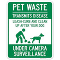 Pet Waste Leash-Curb and Clean Up After Your Dog Under Camera Surveillance Sign, 24x30 Inches, Rust Free .063 Aluminum, Fade Resistant, Made in USA