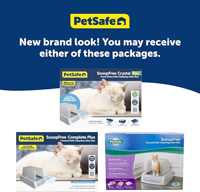 PetSafe Legacy ScoopFree Crystal Pro Self-Cleaning Automatic Cat Litter Box - Front-Entry Motion-Sensing Cat Box with Integrated Health Counter - Includes 1 Disposable Crystal Litter Tray