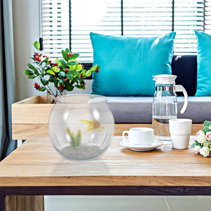 Fish Tank Small Glass Fish Bowl Plastic Aquarium Goldfish Tank Desktop Turtle Tank Goldfish Bowl Micro Landscape Decoration for Home Office Table Decor 16.5x16.5cm Bubble Bowl