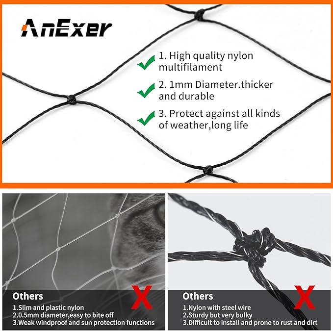 Cat Netting Balcony, Anti-Fall Mesh Fence, Black Composite Nylon, Cat Protection Net
