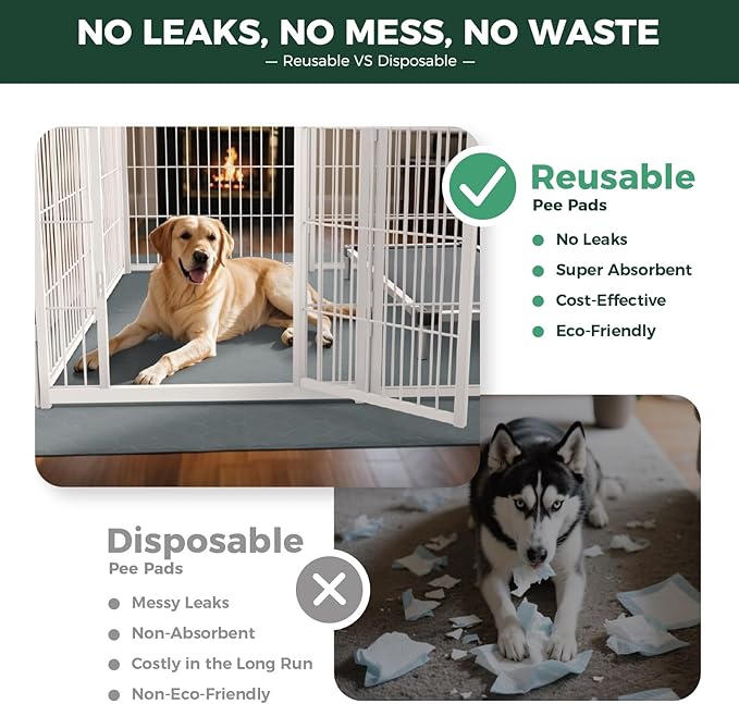 FXW Washable Pee Pads for Dogs, Puppy Pads with Super Absorbent, Specifically Designed for FXW Rollick/Homeplus 32inch 6 Panels Dog Playpen, 43" x 71" Rectangle, Gray, 1 Pack