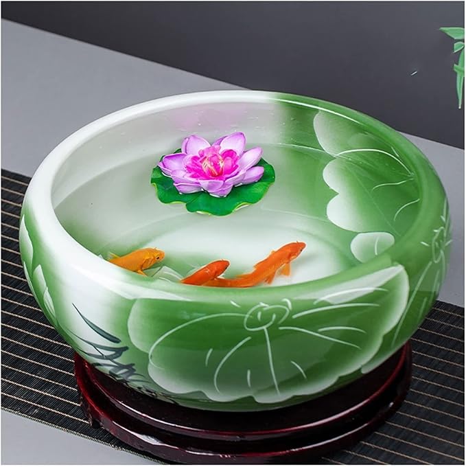 Fish Bowls Hydroponic Plant Container Ceramic Goldfish Bowl Fish Tank Hand-painted Desktop Large Lucky Turtle Tank Narcissus Lotus Pot Tank Aquarium Starter Kits Aquarium Entry Fish Tank ( Color : B ,