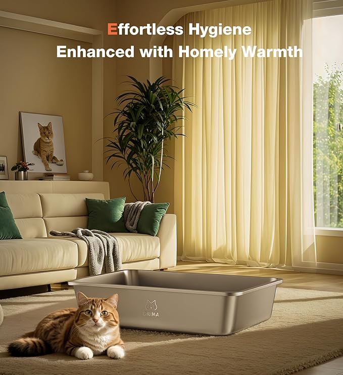 Stainless Steel Metal Litter Box with Handle, Extra Large Cat Litter Box with High Sides, Odor-Free, Non-Stick, Easy to Clean, 23.4"×15.6"×7.8", Ideal for Large Cats & Multi-Cat Households