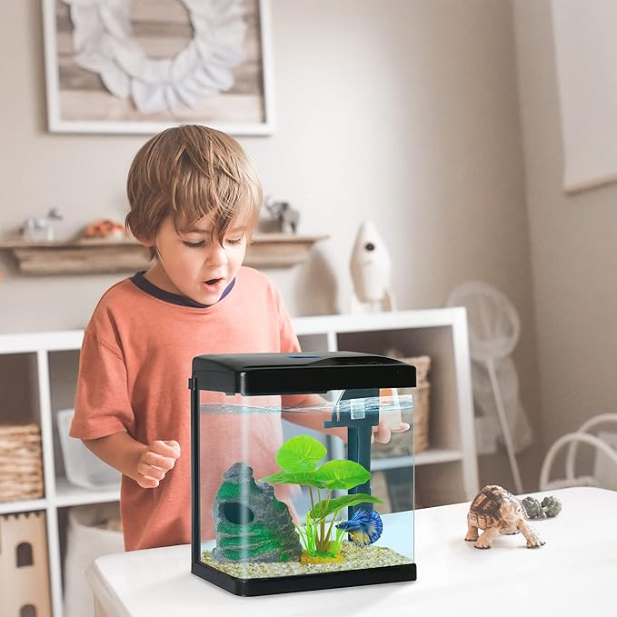 The 2 Gallon Betta Fish Tank Starter kit Comes with White Cotton and is Replaced Every 2-3 Days to Ensure Good Water Quality for Fighting Fish, Shrimp, Guppy Jellyfish