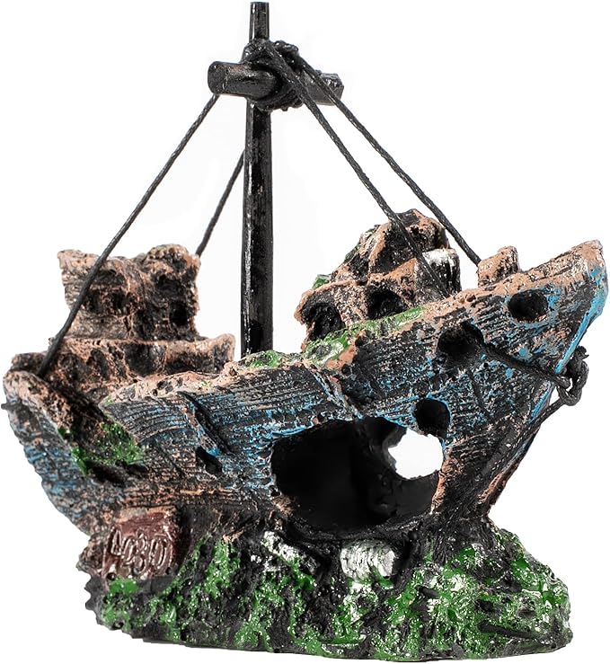 Raeasily Fish Tank Decoration Aquarium Accessories,Shipwreck Decor,Resin Material Sunken Ship Decorations for Fish Favors, Multi, 10 * 10