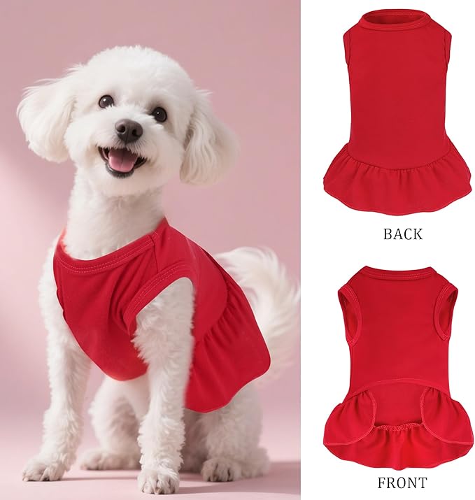 Dog Dresses Cat Skirt Solid Color Dog Clothes Summer Sleeveless Puppy Girl Clothes for Small Pet Dogs Cats (Red, Large)