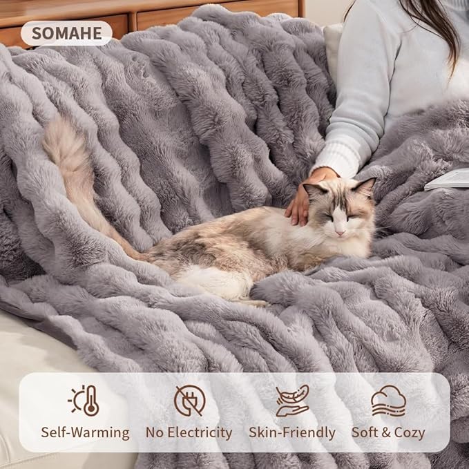 Self-Warming Cat Blanket, Dual-Side Plush Sherpa Throw with Anti-Static, Snuggle Mat for Kittens & Cats, Cozy Bed Topper for Windowsills & Couches, Machine Washable & Dryable, 21x18 Inch Gray