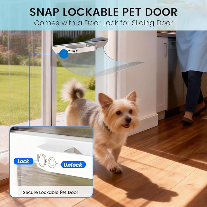 Anti-Shatter Dog Door for Sliding Glass Door,White Sliding Glass Dog Door Insert with Adjustable Height 76.8" to 82.7", No-Cut DIY Installation,Aluminum Frame & Secure Lock for Large Dogs