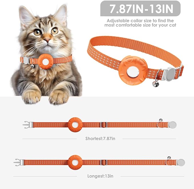 Cat GPS Tracker, Smart Cat GPS Tracker Compatible with Apple Find My App (Only iOS), No Monthly Fee, Waterproof (White Tracker, Orange Cat Collar)