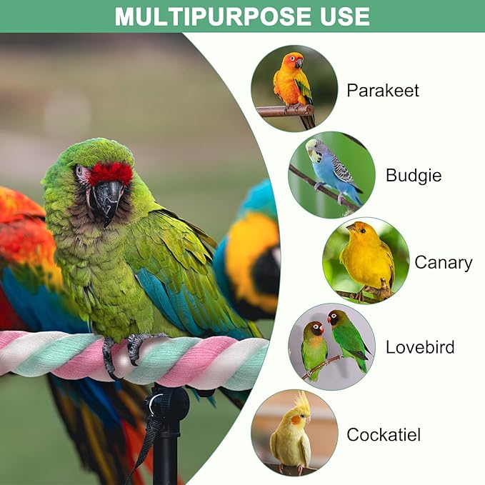 2-Pack Rope Perches for Bird Cages, 13.8 in Length Comfort Grip Flexible Rope Perch Beak & Paw Grinding for Parrots/Cockatiels/Parakeets, Bird Platform Sand [Pink Cyan]