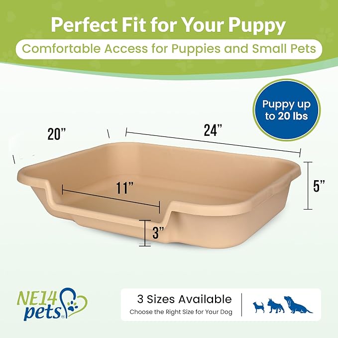 Dog Litter Box, Beach Sand Color, Large Size, Durable & Pet Safe Puppy Litter Box, Indoor Open Top Entry Dog Litter Pan, Comfortable for Dogs, Great for Dogs up to 20 lbs