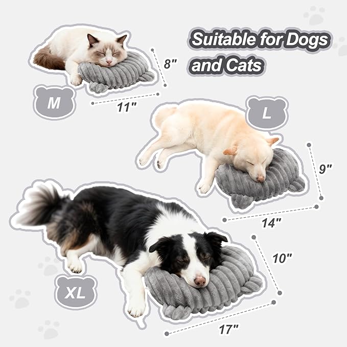 Jiupety Dog Calming Pillow, Soft and Neck-Friendly, Washable Pet Neck Pillows for Small Medium Large Dogs and Cats, 14" x 9", Gray