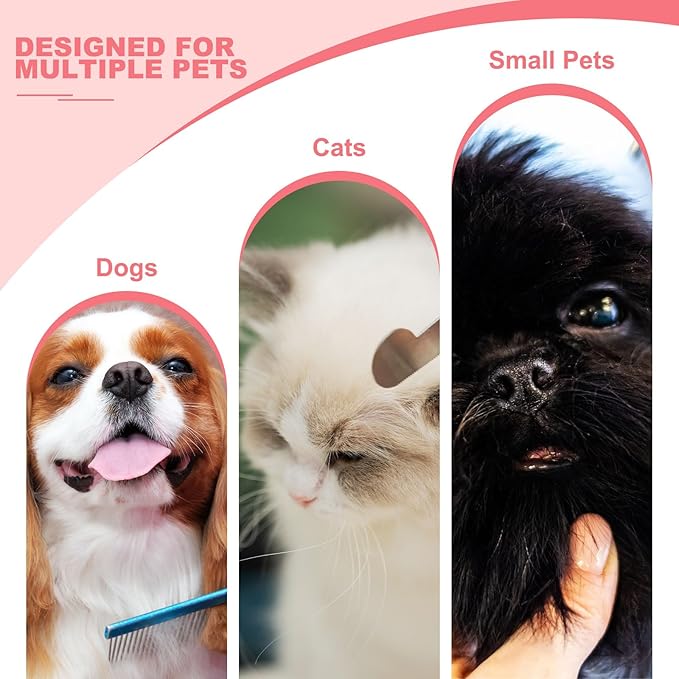 Dog Cat Comb, Pet Combs Stainless Steel Teeth with Rounded Ends for Knots Mats Loose Hair Removal, 6.5/7.5IN (Blue Plated, 2 Pack), Grooming Tool Intended for Long Curly Hair Pet