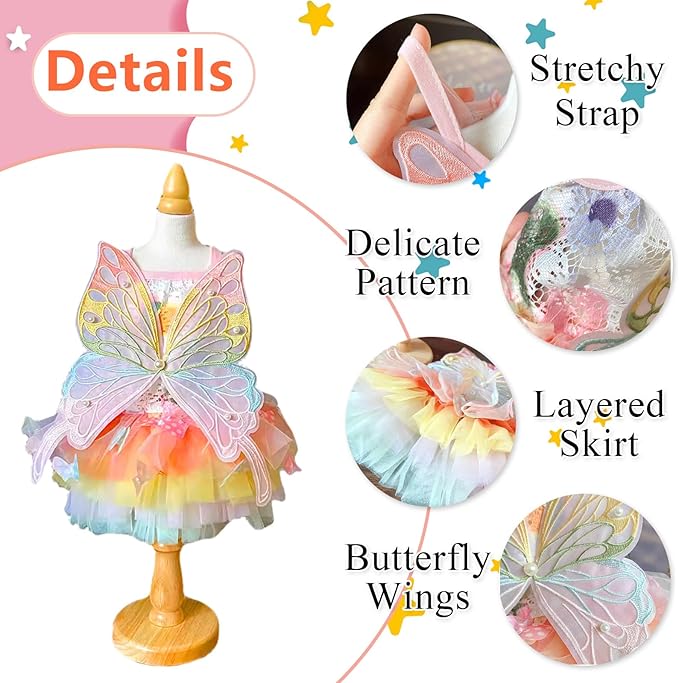 Cat/Small Dog Pretty Fairy Costume Clothing - Cute Dress Outfit for Spring Halloween Christmas Girl Party (3XL)