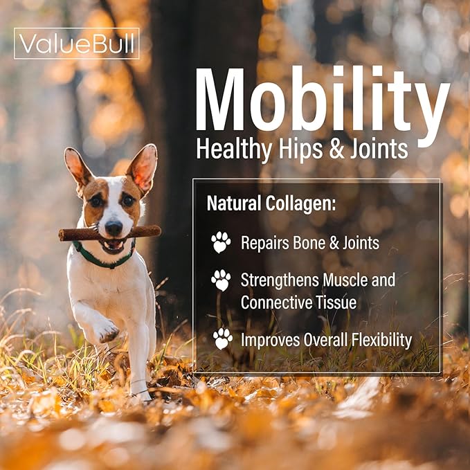 ValueBull Collagen Sticks for Dogs, 6 Inch Jumbo Chews, Natural Long-Lasting Dog Treats, 50 Count - Supports Joints, Skin & Coat with Chondroitin & Glucosamine