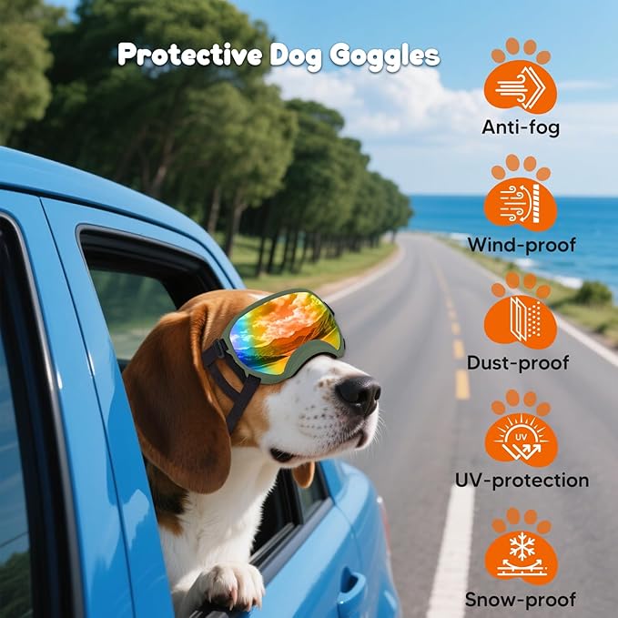 Dog Goggles,UV Protection Dog Sunglasses for Medium-Large Breed,Dogs Eye Protection with Adjustable Strap (Army Green)