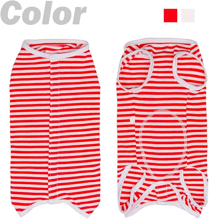 Dog’s Recovery Suit Post Surgery Shirt for Puppy, Wound Protective Clothes for Little Animals(red White Stripe-XL)