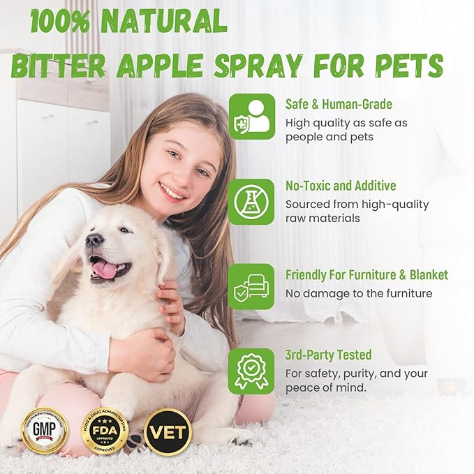 No Chew Spray for Dogs, Bitter Apple Spray for Dogs Cats Anti Chewing Licking from Furniture, Bandages, Dog Training & Behavior Aids Spray, Indoor & Outdoor Use, 200ML 1Pack
