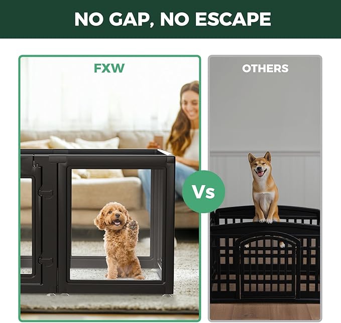 FXW AuraSpace Acrylic Indoor Dog Playpen for Puppies and Small Dogs, 24 Inch, 10 Panels, Black