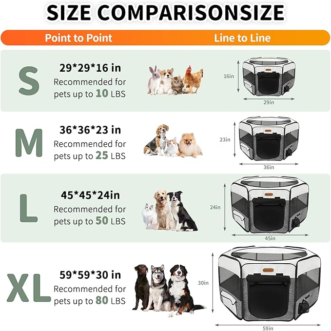 Dog Playpen, Portable Pet Playpen, Puppy Playpen, Cat Playpen with Carrying Case, Dog Playpen for Small Dogs Indoor/ Outdoor, Removable Mesh Shade Cover
