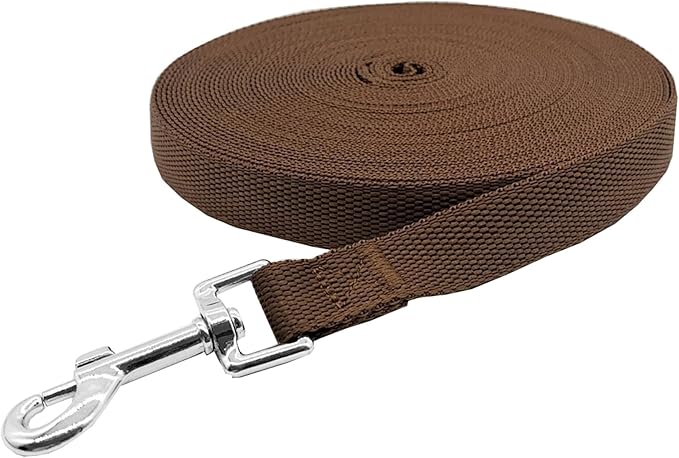 Nylon Training Dog Leash for Small Medium Large Dogs, 15ft 20ft 30ft 50ft Long Leash Dog/Puppy Lead for Obedience Recall Training, Camping (20ft, Brown)