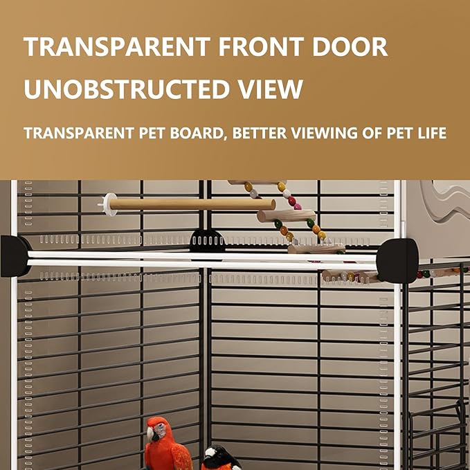Large Parrot Cage with Acrylic Doors, 4 Casters, Perch & Feeder, Detachable Drawer, Ideal for Cockatiels, Budgies, Conures, Indoor/Outdoor Use – Spacious White Birdcage (Black, 72 * 36 * 106cm)