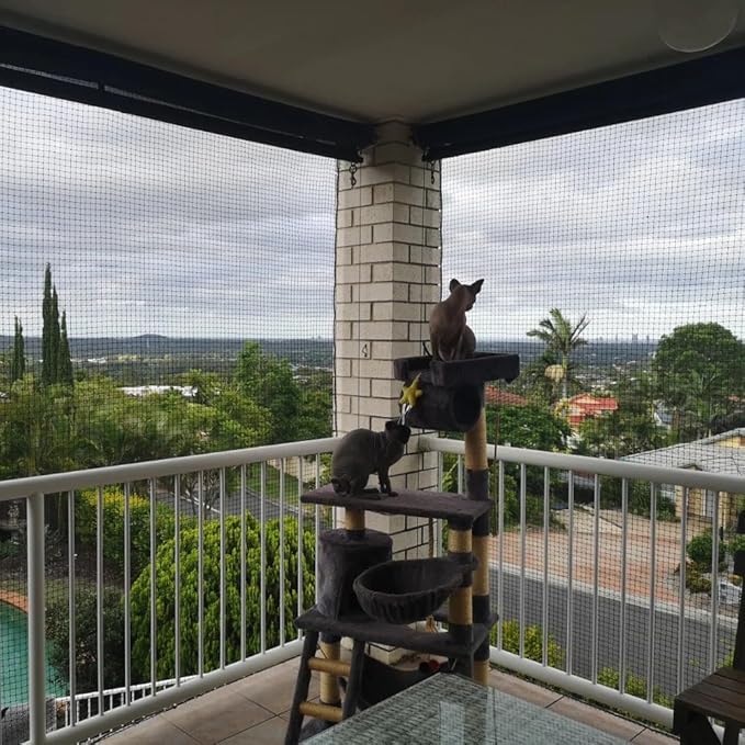 10x13 ft Cat Netting Balcony, No Steel Wire, Anti-Fall Safety Net for Cats – Pet Balcony Screen, Catio Netting, Cat Fence Barrier for Apartment Balconies, Windows, Stair, Decks, Patios
