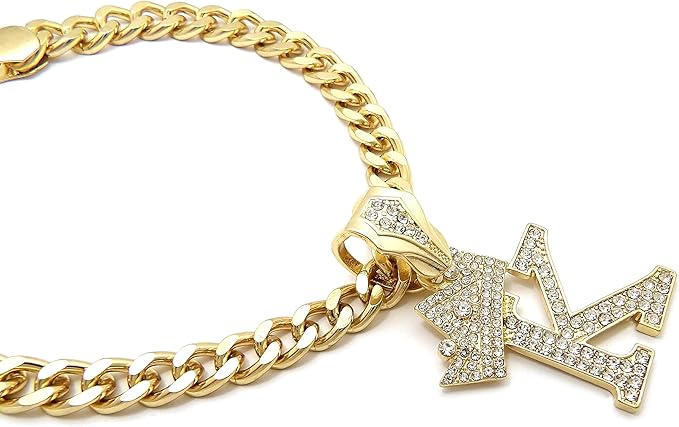 Initial Letter Cuban Chain Dog Chain Pet Chain Pet, Cat, Puppy Necklace (K, 22")