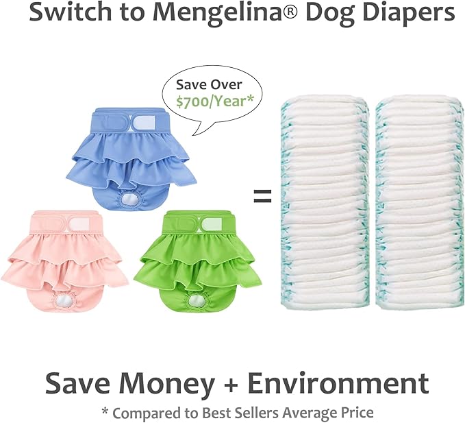 Reusable Dog Diapers Female 3 Pack Washable Highly Absorbent Doggie Diapers, Flexible Doggy Diapers Female, Leak-Proof Puppy Diapers for Dog Period Heat Incontinence Potty Training, XS