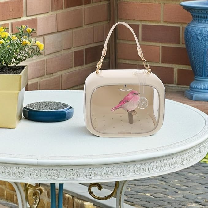 VICASKY Portable Bird Carrier Cage with Adjustable Strap Ventilated Small Parrot Travel Cage with Perch Stand and Food Tray Lightweight Outdoor Bird Transport Bag