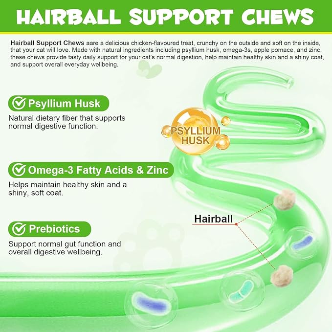 Hairball Control Cat Treats - Cat Hairball Remedy & Relief for Cats - Cat Hairball Control with Psyllium Seed Husk and Vitamins, Promotes Skin & Coat, Digestive, Urinary Health (1 Pack 100g)