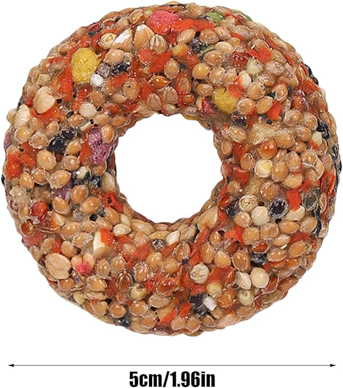 Cockatiel Treats - Donut Shape Bird Chew Toy, Training Snack, Natural Grain Teether | Enrichment Accessory for Lovebirds Parakeets Conures Aviary Cage, Fun Interactive Supplies for Pet Birds