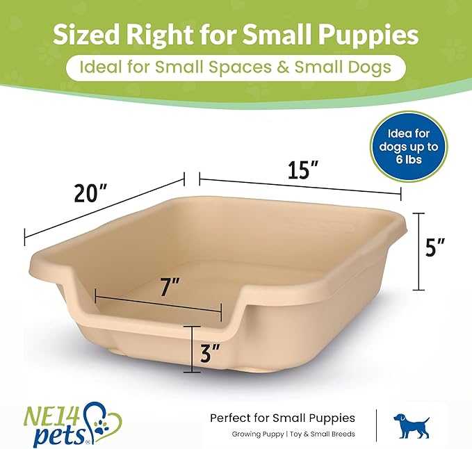 Dog Litter Box, Beach Sand Color, Small Size, Durable & Pet Safe Puppy Litter Box, Indoor Open Top Entry Dog Litter Pan, Comfortable for Dogs, Great for Small Dogs up to 6 lbs