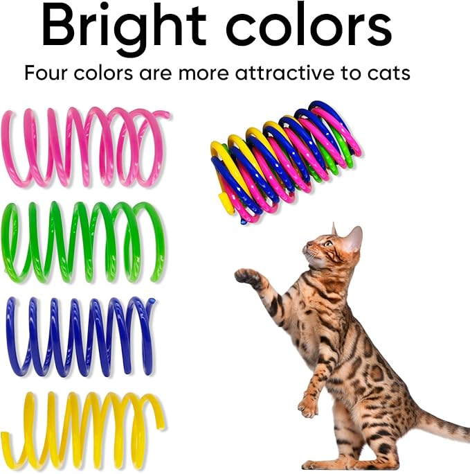 AGYM Cat Springs Toys 60 Packs for Indoor Cats,Colorful & Durable Plastic Spring Coils Attract Cats for Swatting Biting Hunting Interactive Cat Toys