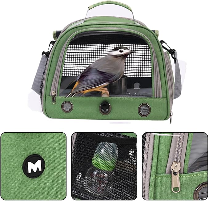 Bird Traval Carrier Cage, Bird Carrier with Seat Belt, Multifunctional Small Animal Backpack, Pet Transparent Breathable Carriers for Small Birds Parrots (Grey)