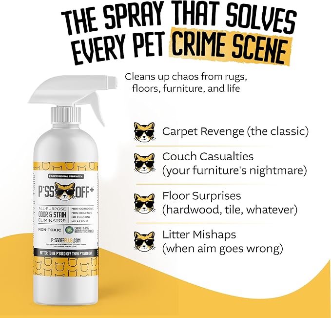 P*SS OFF+ All Purpose Stain and Odor Remover - Professional Strength Cat Pee Odor Eliminator (3 Fl Oz (Pack of 1))