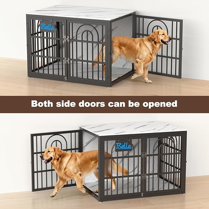 42" Dog Crate Furniture, Heavy Duty Dog Crates, Dog Kennel Furniture Indoor for Large Dog as TV Stand, Wooden Cage End Table for Indoor Decoration, Name Tag Escape-Proof Locks & Double Door