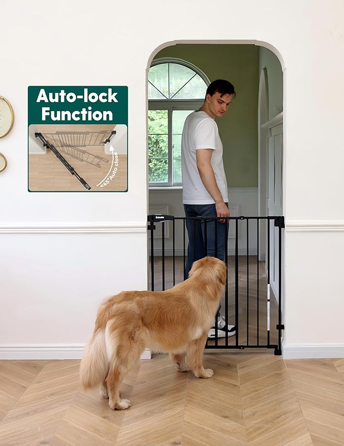 Babelio Removable & No Bottom Bar Baby Gate, 29-43" Hardware Mounted (Drill Needed)| Wide Walk-Thru| Auto-Close Safety Dog/Pet Gate for Stairs & Doorways (Black, 29-43" W, 30" H)